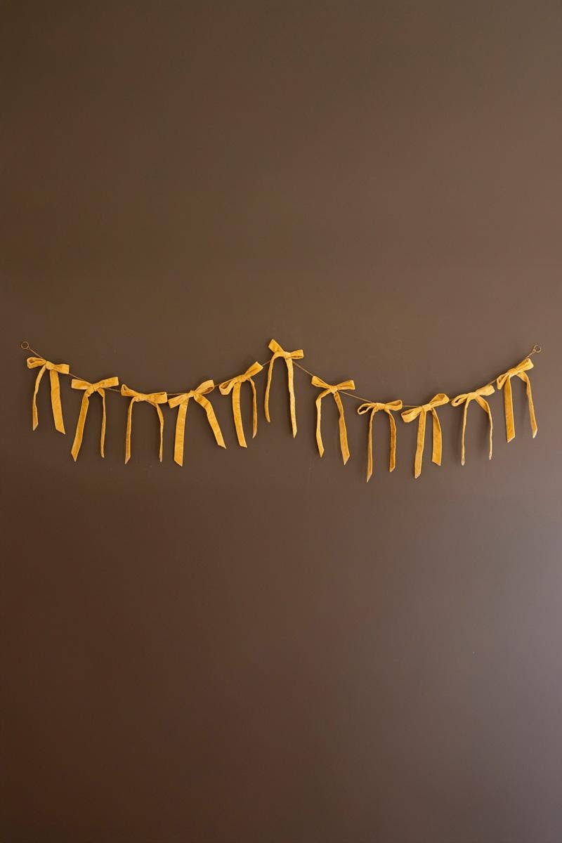 VELVET BOW GARLAND - GOLD: Gold / Velvet/Metal / 80" long