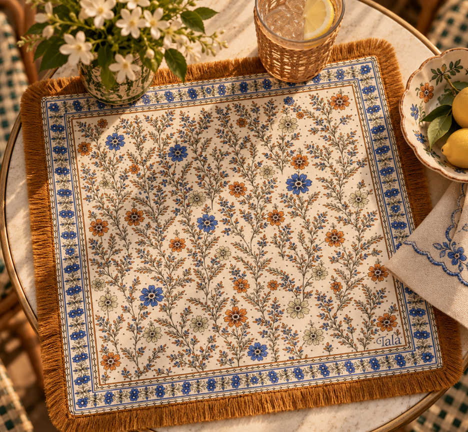 Mahjong Mat - Wildflowers with Suede Fringe